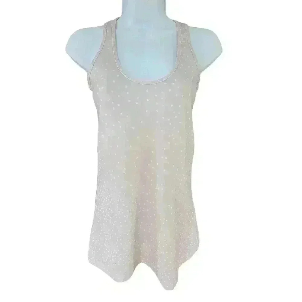 Lululemon Racerback Tank Top Size 4 Beige White Polka Dot Activewear Athletica
